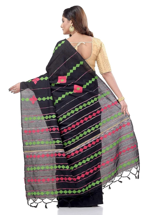 Handloom Cotton Aplique Saree - Black