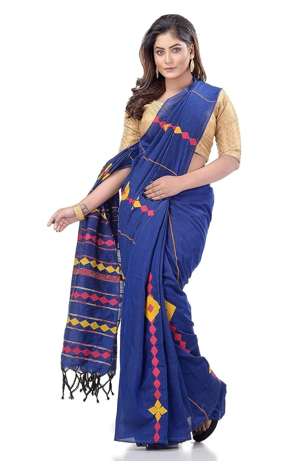 Handloom Cotton Aplique Saree - Blue