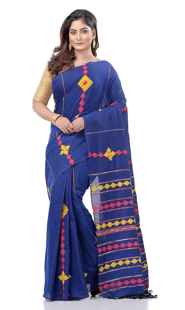 Handloom Cotton Aplique Saree - Blue