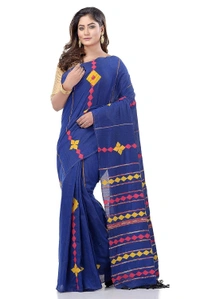Handloom Cotton Aplique Saree - Blue