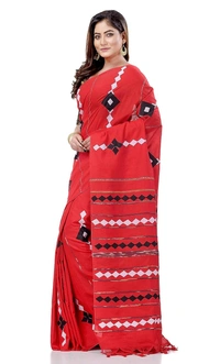 Handloom Cotton Aplique Saree - Red