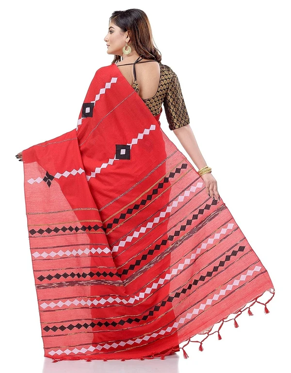 Handloom Cotton Aplique Saree - Red