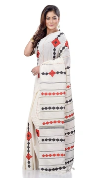 Handloom Cotton Aplique Saree - White