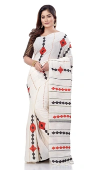 Handloom Cotton Aplique Saree - White