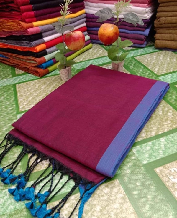Handloom Contrast Border Cotton Saree - Maroon