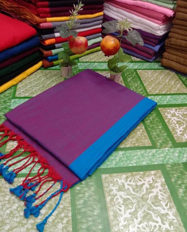 Handloom Contrast Border Cotton Saree - Pigment Indigo