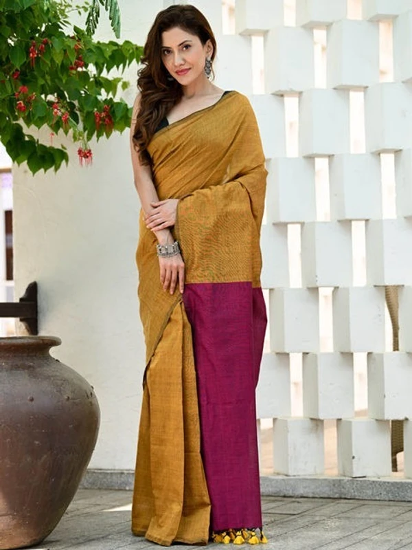 Handloom Solid Color Contrast Pallu Saree - Cape Palliser, Cotton (CK)