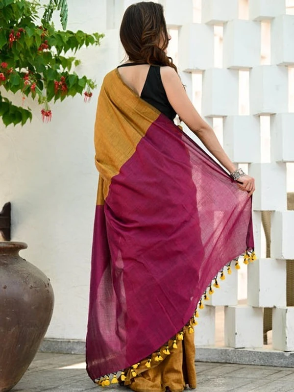 Handloom Solid Color Contrast Pallu Saree - Cape Palliser, Cotton (CK)