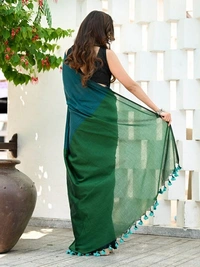 Handloom Solid Color Contrast Pallu Saree - Sea Green, Cotton (CK)
