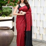 Handloom Solid Color Contrast Pallu Saree - Red, Cotton (CK)
