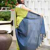 Handloom Solid Color Contrast Pallu Saree - Celery, Cotton (CK)