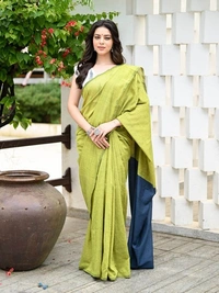 Handloom Mul Cotton Contrast Pallu Saree - Light Green