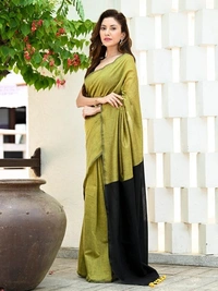 Handloom Mul Cotton Contrast Pallu Saree - Olive