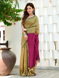 Handloom Mul Cotton Contrast Pallu Saree - Sahara