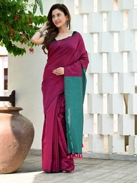 Handloom Mul Cotton Contrast Pallu Saree - Maroon