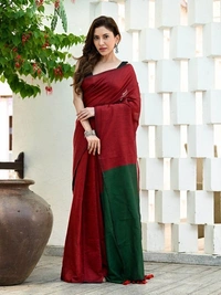 Handloom Mul Cotton Contrast Pallu Saree - Mexican Red