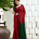 Handloom Mul Cotton Contrast Pallu Saree - Mexican Red