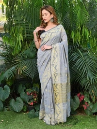 Handloom Jamdani Border Saree - Silver