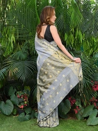 Handloom Jamdani Border Saree - Silver