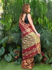 Handloom Jamdani Border Saree - Guardsman Red