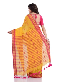 Handloom Floral Motive Border Saree - Gold, Cotton, Cotton