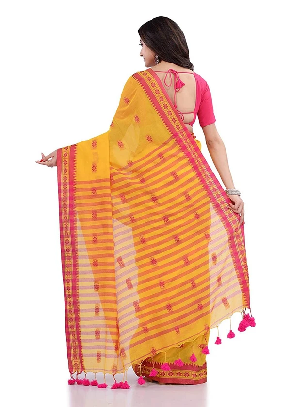 Handloom Floral Motive Border Saree - Gold, Cotton, Cotton (CK)