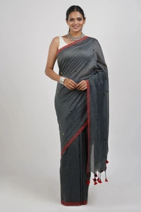 Handloom Sequence Buta Cotton Saree - Gray