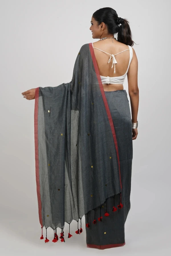 Handloom Sequence Buta Cotton Saree - Gray, Cotton (CK)