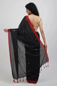 Handloom Sequence Buta Cotton Saree - Black