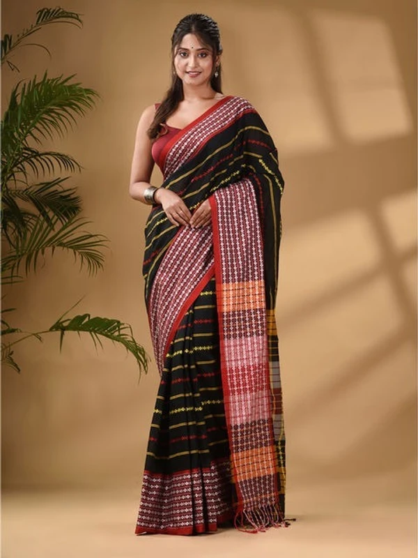 Handloom Dhanekhali Woven Cotton Saree - Black