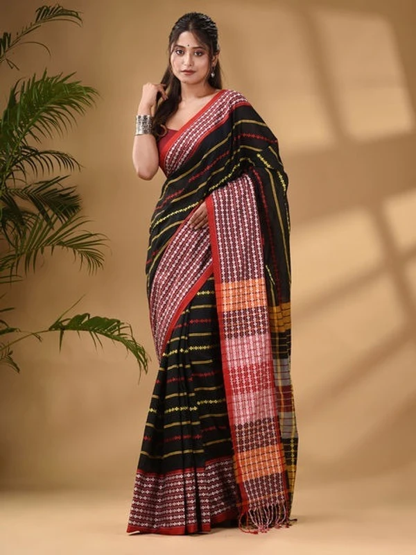 Handloom Dhanekhali Woven Cotton Saree - Black