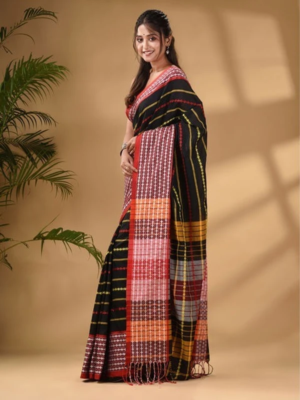 Handloom Dhanekhali Woven Cotton Saree - Black