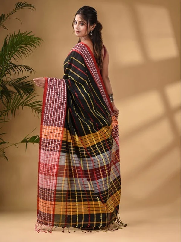 Handloom Dhanekhali Woven Cotton Saree - Black