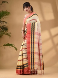 Handloom Dhanekhali Woven Cotton Saree - Cream