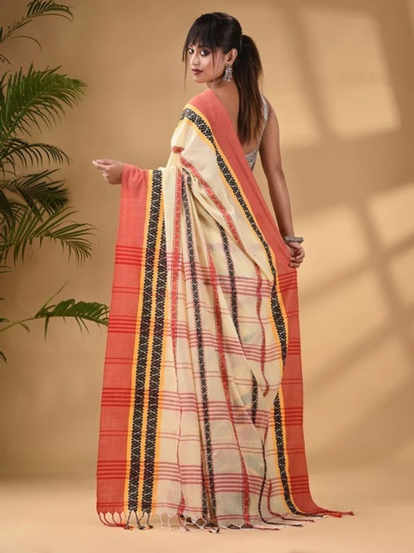 Handloom Dhanekhali Woven Cotton Saree - Cream