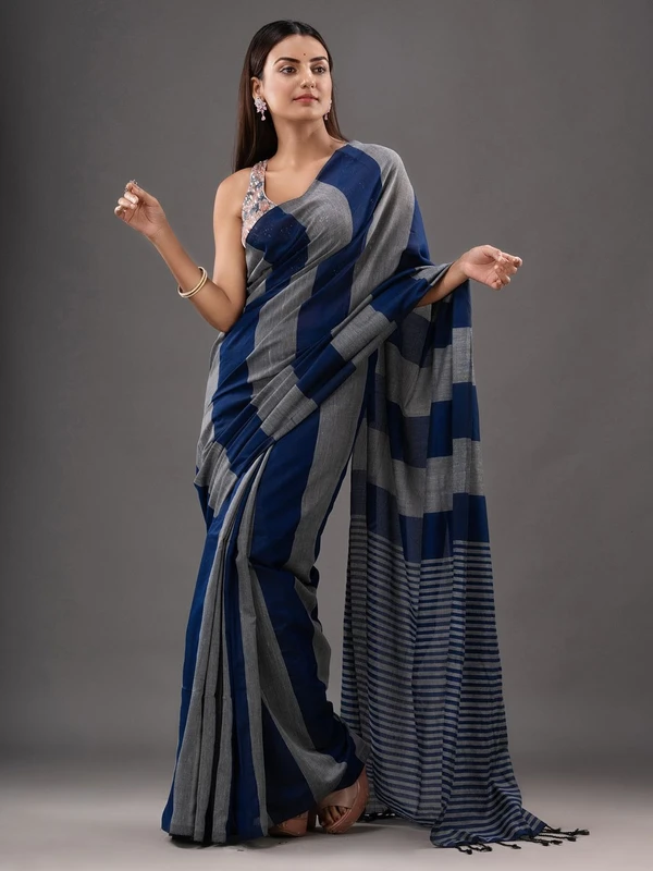 Handloom Multicolored Strips Saree - Cotton, Cotton (CK)