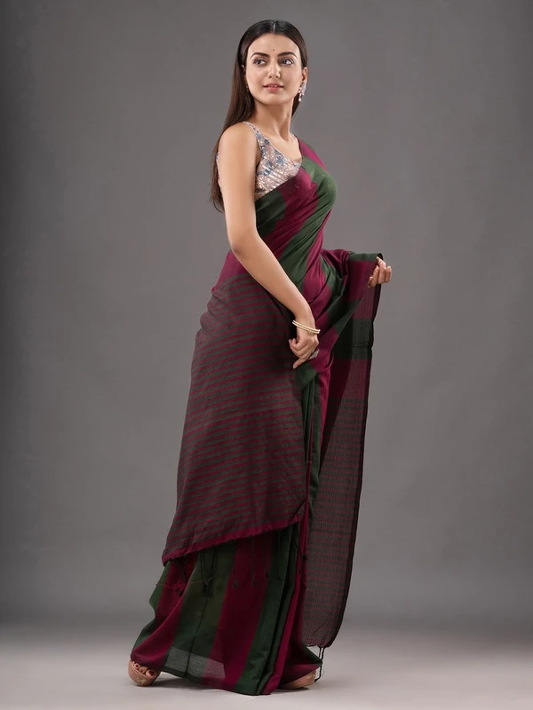 Handloom Multicolored Strips Saree - Cotton, Cotton (CK)