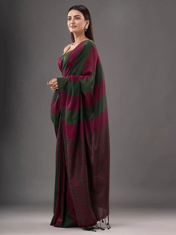 Handloom Multicolored Strips Saree - Cotton, Cotton (CK)