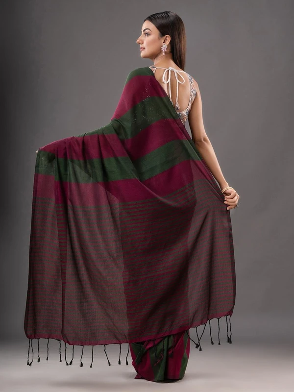 Handloom Multicolored Strips Saree - Cotton, Cotton (CK)