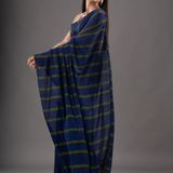 Handloom Solid Color Small Strips Saree - Navy Blue, Cotton, Cotton (CK)