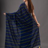Handloom Solid Color Small Strips Saree - Navy Blue, Cotton, Cotton (CK)