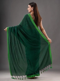 Handloom Solid Color Contrast Border Saree - Cardin Green, Cotton, Cotton (CK)