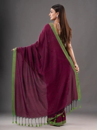 Handloom Solid Color Contrast Border Saree - Rustic Red, Cotton, Cotton