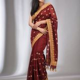 Handloom Woven Lace Border Saree - Red Berry