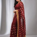 Handloom Woven Lace Border Saree - Red Berry