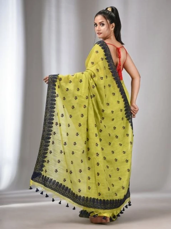 Handloom Woven Lace Border Saree - Olive