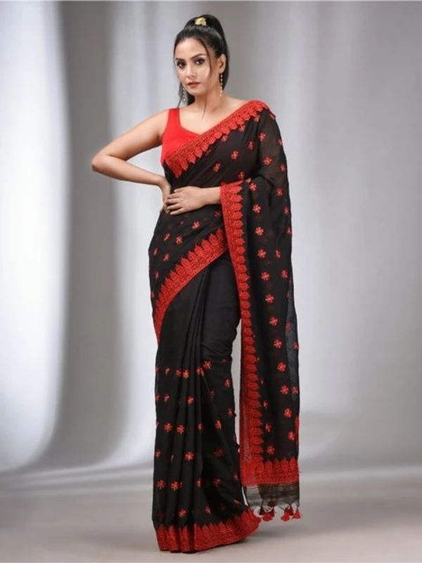 Handloom Woven Lace Border Saree - Black