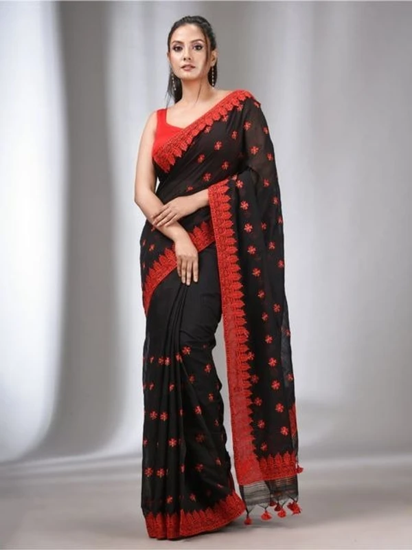 Handloom Woven Lace Border Saree - Black