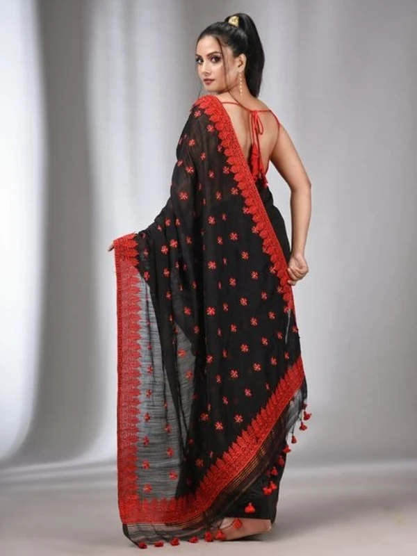 Handloom Woven Lace Border Saree - Black