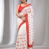 Handloom Woven Lace Border Saree - White
